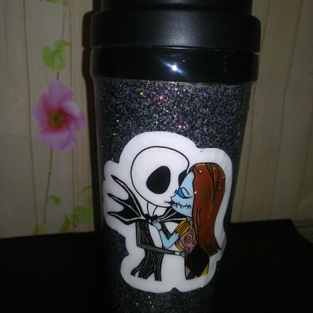 Jack and Sally Glitter Tumbler